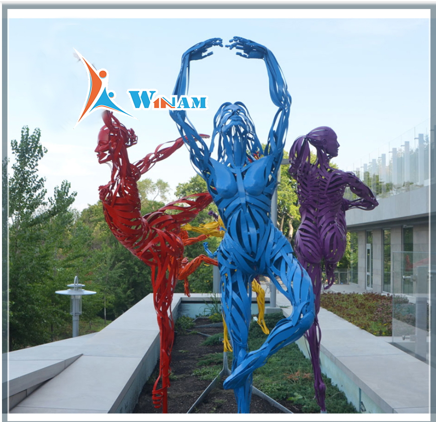 Modern garden painted metal ballet dancer sculpture