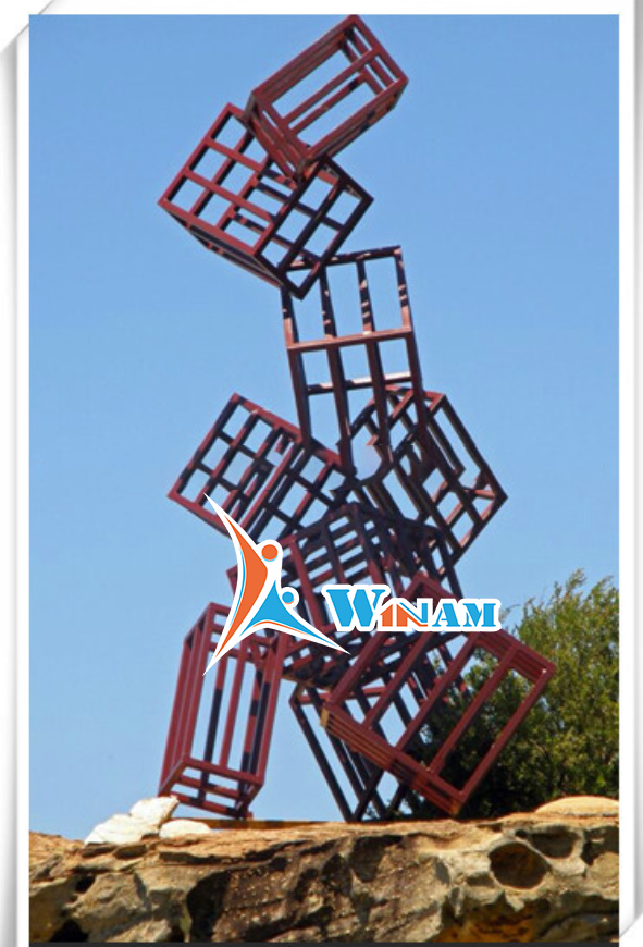 Australia Style Rusty Art Sculpture Metal Cube Outdoor Decor