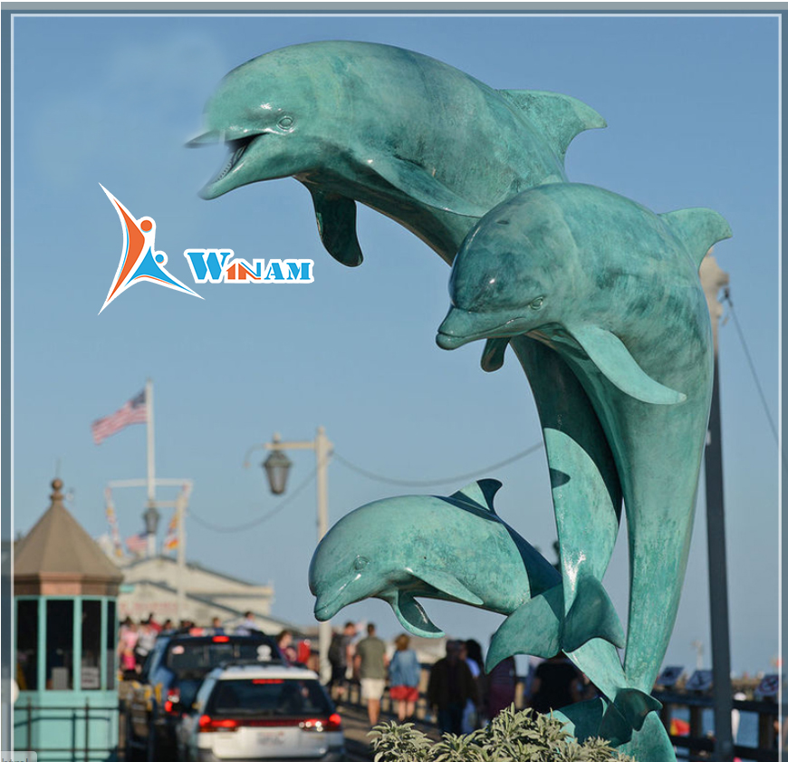 Jumping bronze dolphin outdoor statues