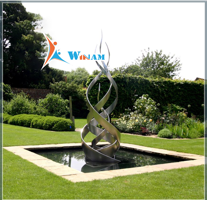 Large stainless steel water fountain garden metal sculpture