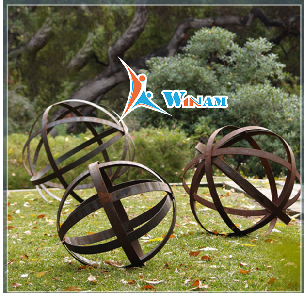 Outdoor Decor Corten Steel Antique Hollow Ball Sculpture