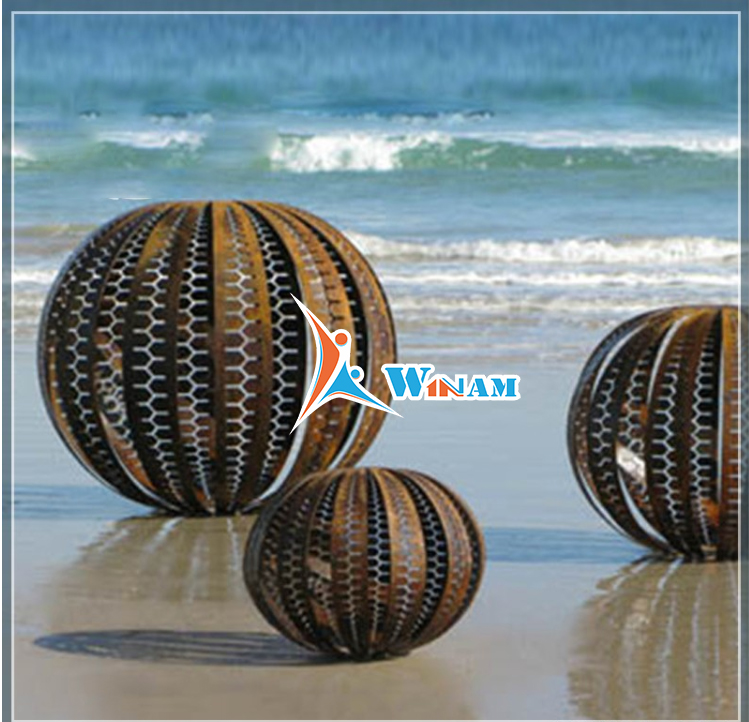 Beach Hollow Corten Steel Sphere Sculpture for Ourdoor Decoration