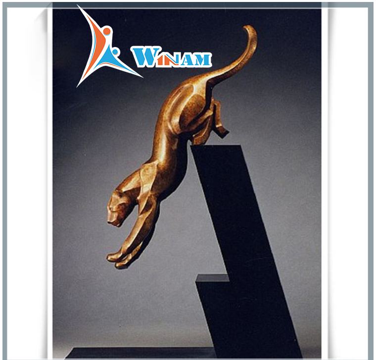 Metal Animal Statue Jumping Leopard Brass Sculpture for Office Decor