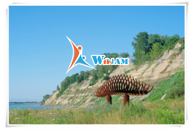 Abstract large fish bone corten steel outdoor sculpture