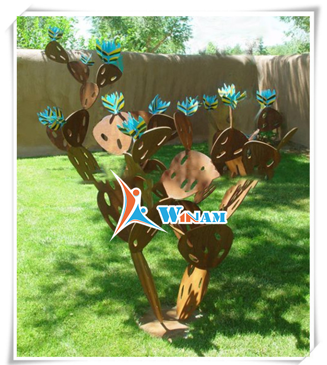 Modern urban garden cactus corten steel sculpture