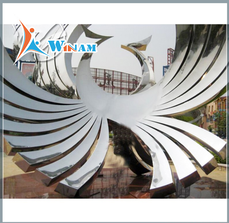 Wangstone fabrication polished garden ornament stainless steel phenix sculpture