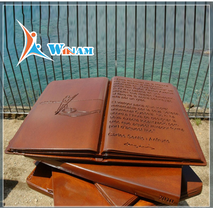 Seaside corten steel abstract book sculpture for decoration