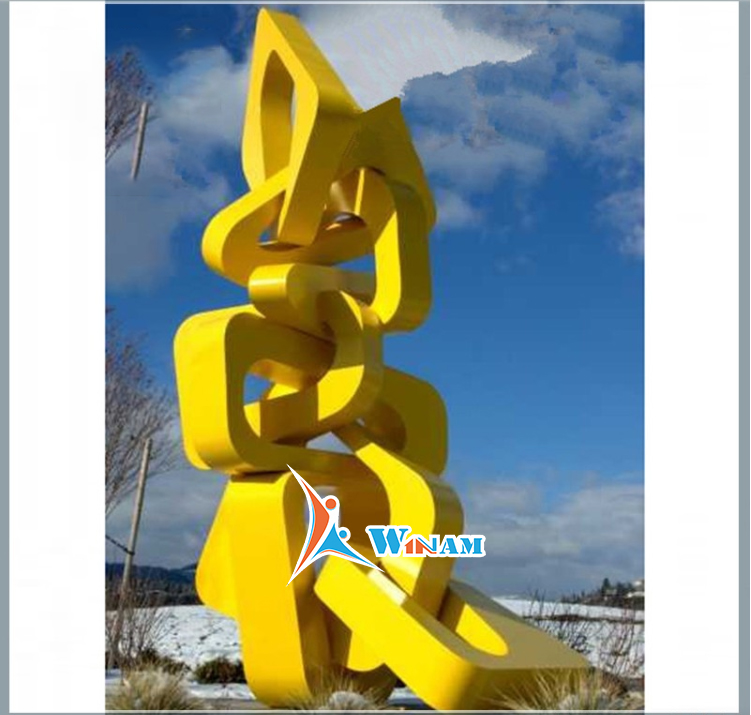 Outdoor Art Decoration Painted Yellow Stainless Steel Garden Sculpture