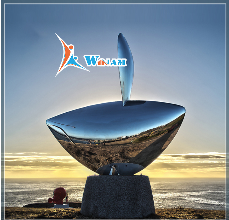 Abstract stainless steel sailing boat sculpture for sale