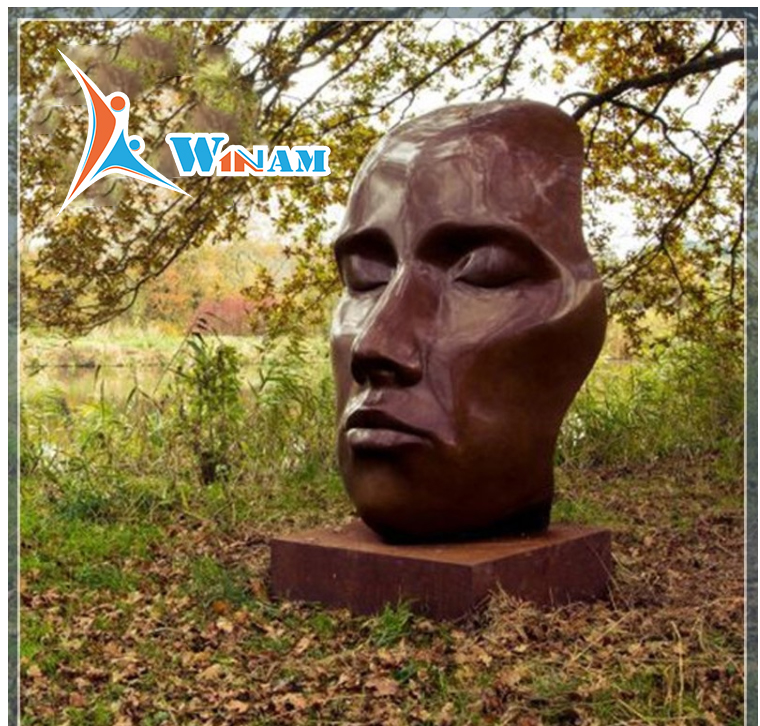Brass large sleeping man head outdoor garden statues
