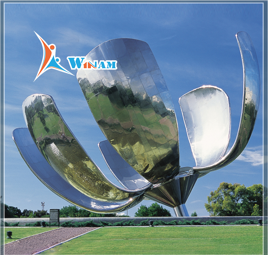Urban outdoor large stainless steel flower sculpture
