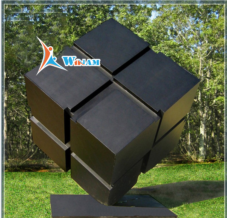 Large Modern Black Cube Outdoor Metal Stainless Steel Sculpture