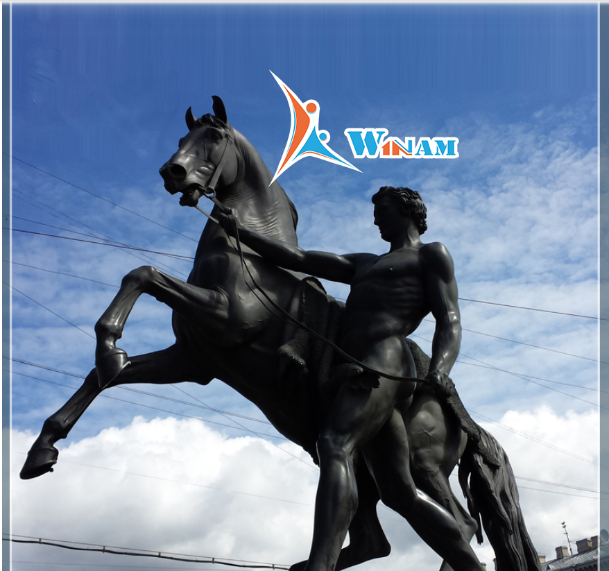 Life Size Bronze Man And Decorative Horse Statues