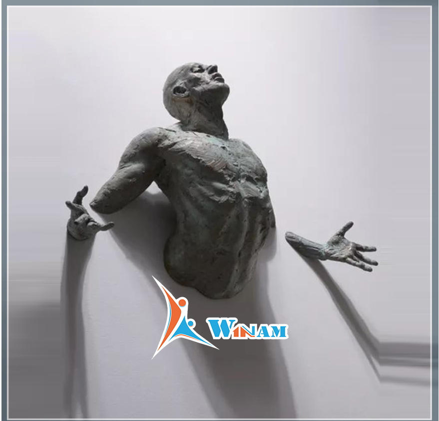 Bronze metal man art wall sculpture