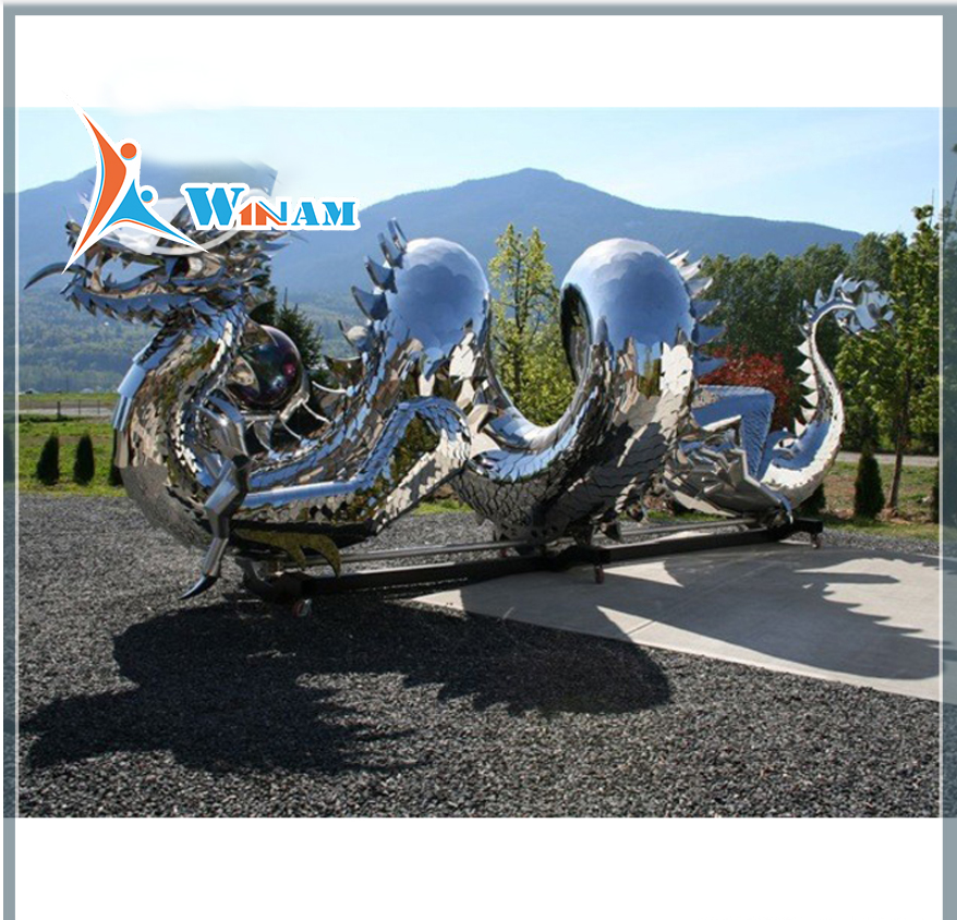 Large Chinese Water Dragon Stainless Steel Sculptures