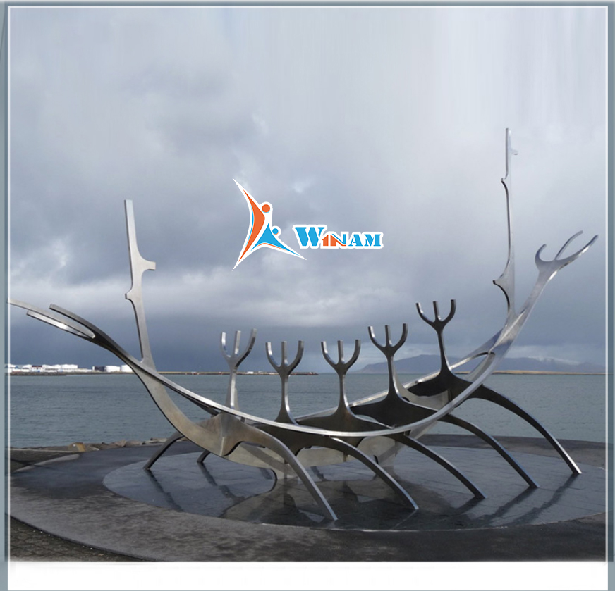 Beach Decor Exquisite Stainless Steel Sailboat Landscape Statue