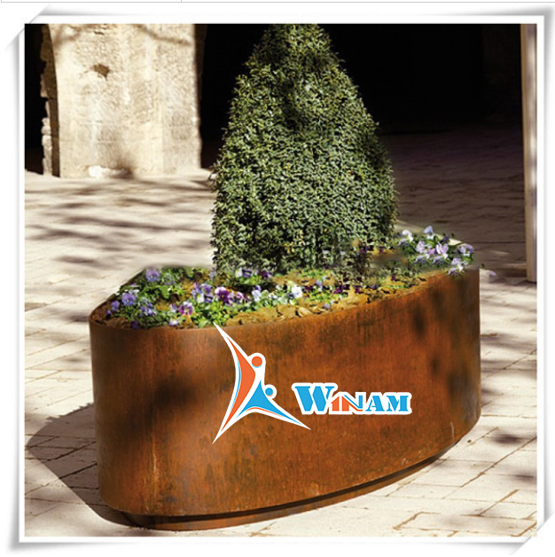 Hot Wrought India Corten Steel Boat Sculpture Flower Pot