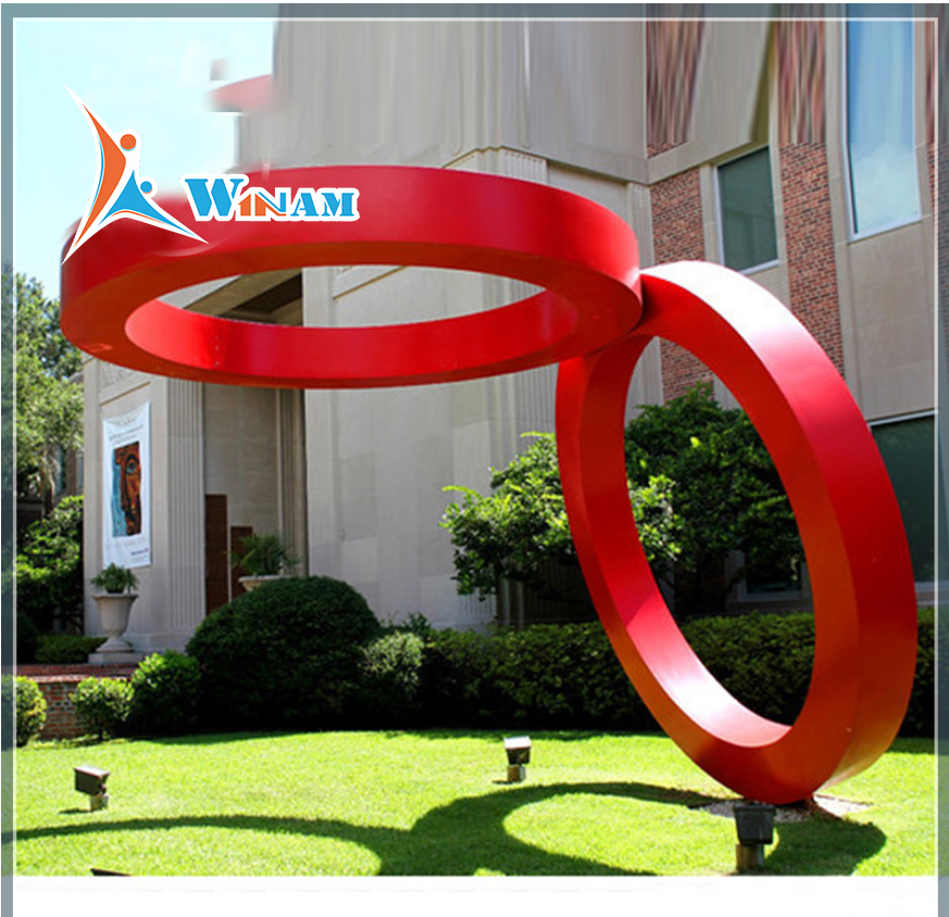 Stainless steel outdoor red circle modern art sculpture