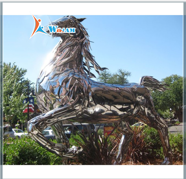 Forging stainless steel mirror polished large outdoor horse sculpture