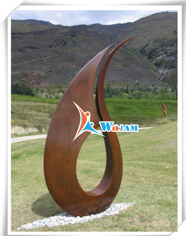 Contemporary abstract large drip art corten steel garden sculpture