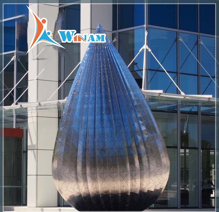 Modern Large Polished Stainless Steel Water Drop Outdoor Statues
