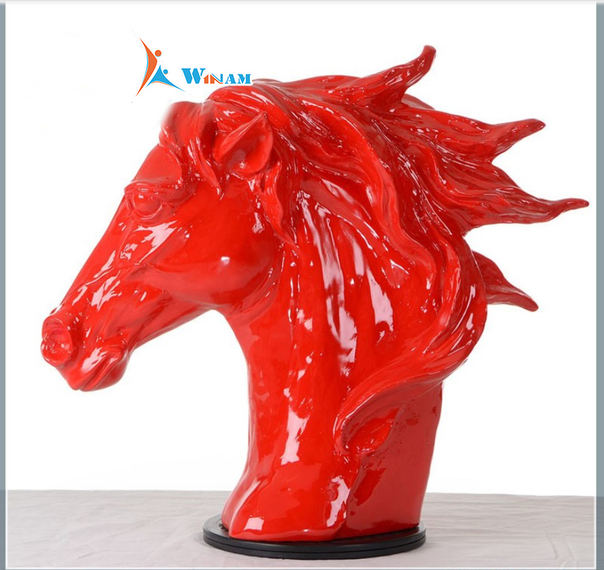 Antique Stainless Steel Red Painted Horse Head Sculpture