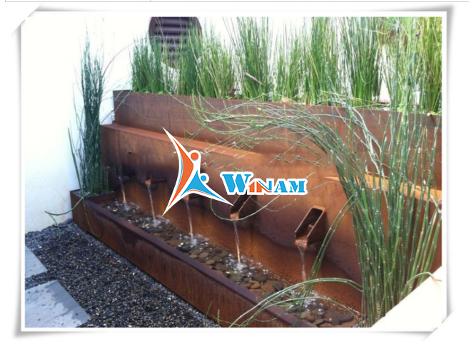 Unique handicraft corten steel water fountain flower pot interior decor