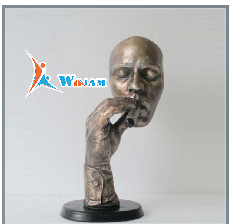 Smoke Cigar Man Face Brass Sculpture