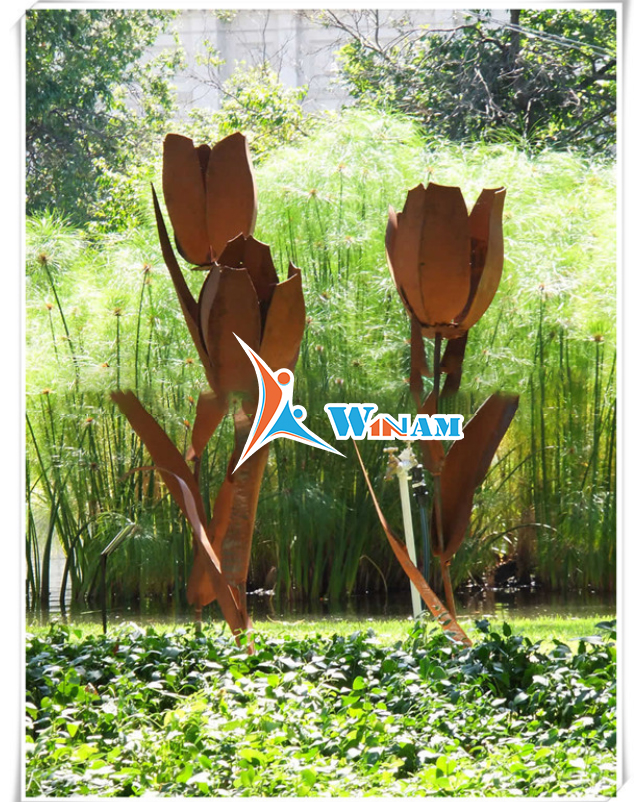 Famous new product top artificial flower corten steel tulip christmas decor