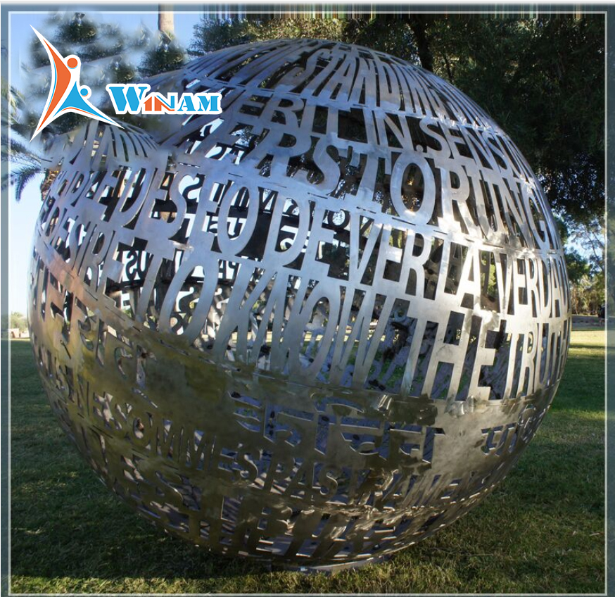 Large abstract stainless steel globe sculpture