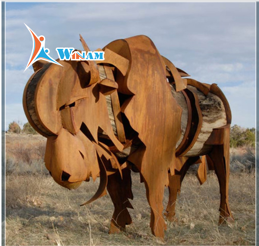 Corten steel garden metal wall street bull sculpture