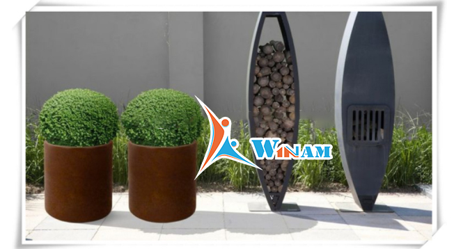 Contemporary decorative corten column steel flower pot