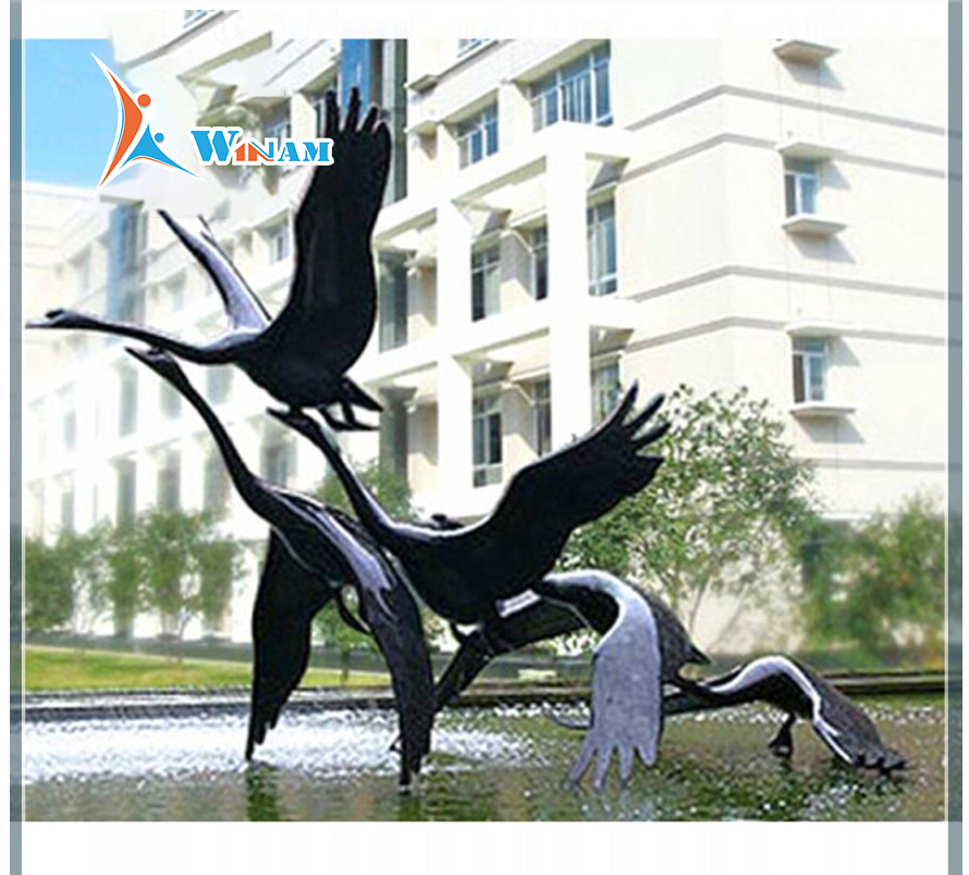 Antique Cast Bronze Flying Swan Bird Sculpture And Statues