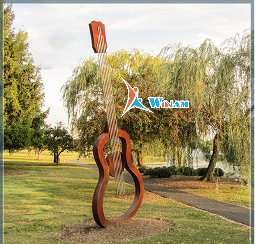 Garden metal guitar musical instrument sculpture