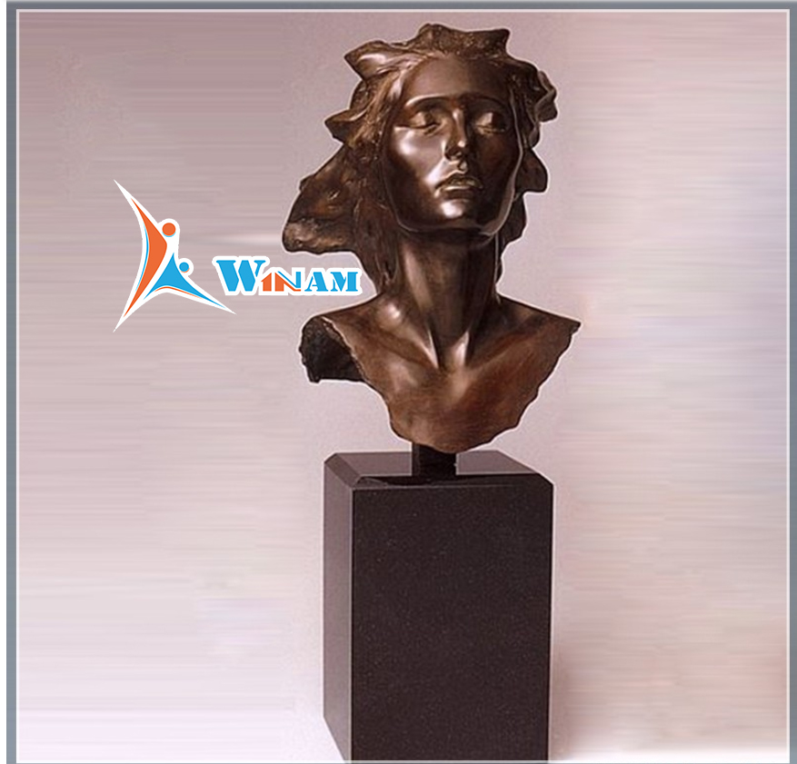 Antique Western Woman Bronze Human Head Sculpture