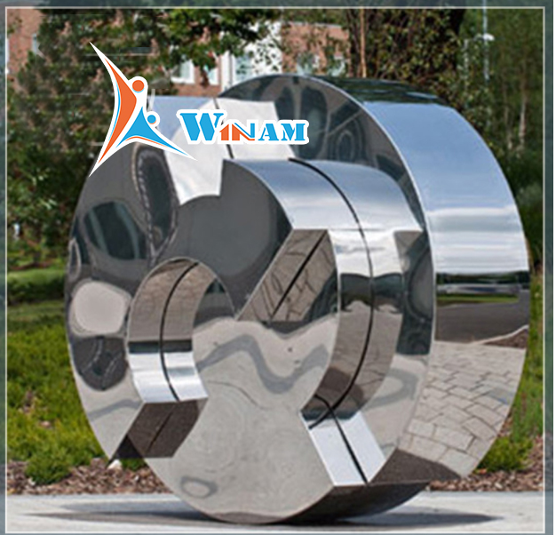 Stainless Steel Car Wheel Shape Sculpture for Garden Decoration