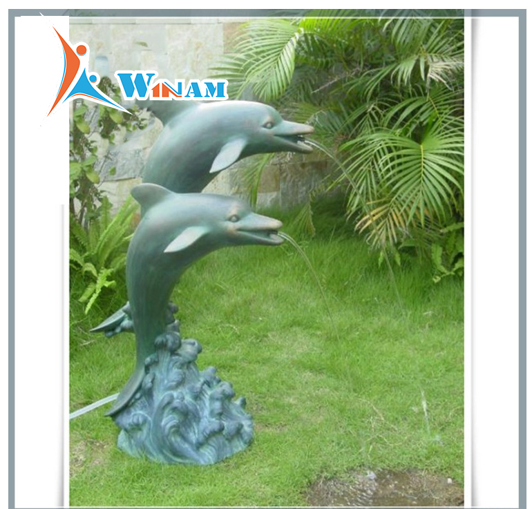 Park Landscaping Cute Bronze Dolphin Water Fountain Sculpture