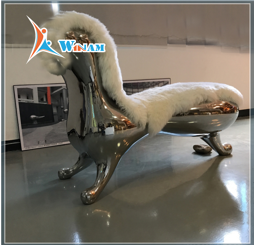 Stainless Steel Alpaca Animal Metal Bench Sculpture