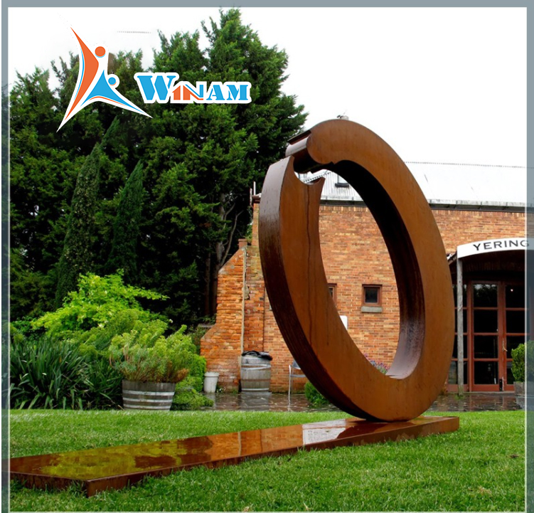 Abstract Ring Shaped Decorative Corten Steel Garden Statue