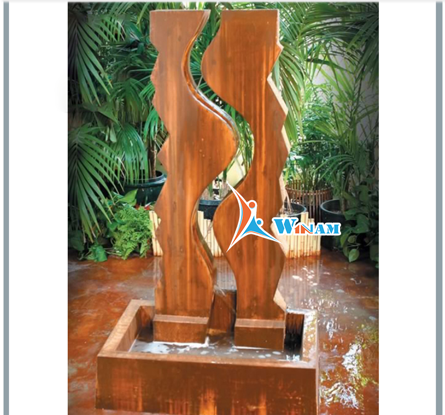 Contemporary corten steel garden indoor water fountain