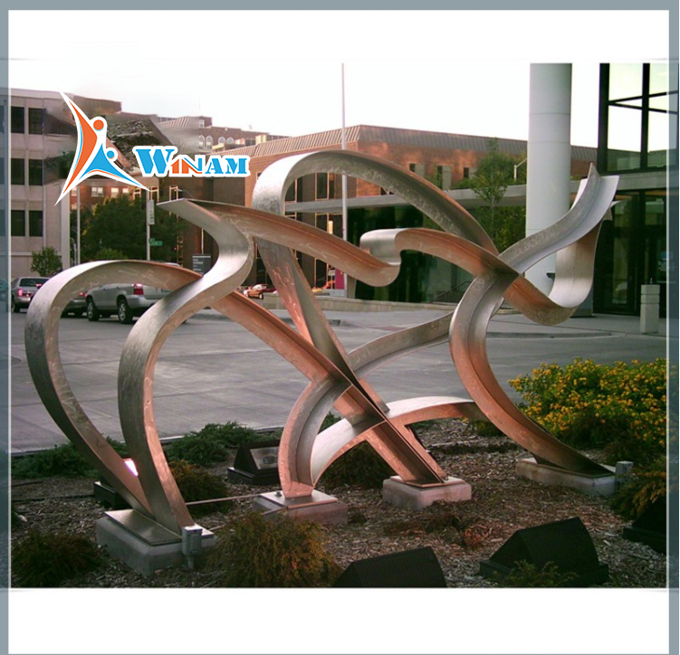 Large square stainless steel metal abstract urban theme sculpture