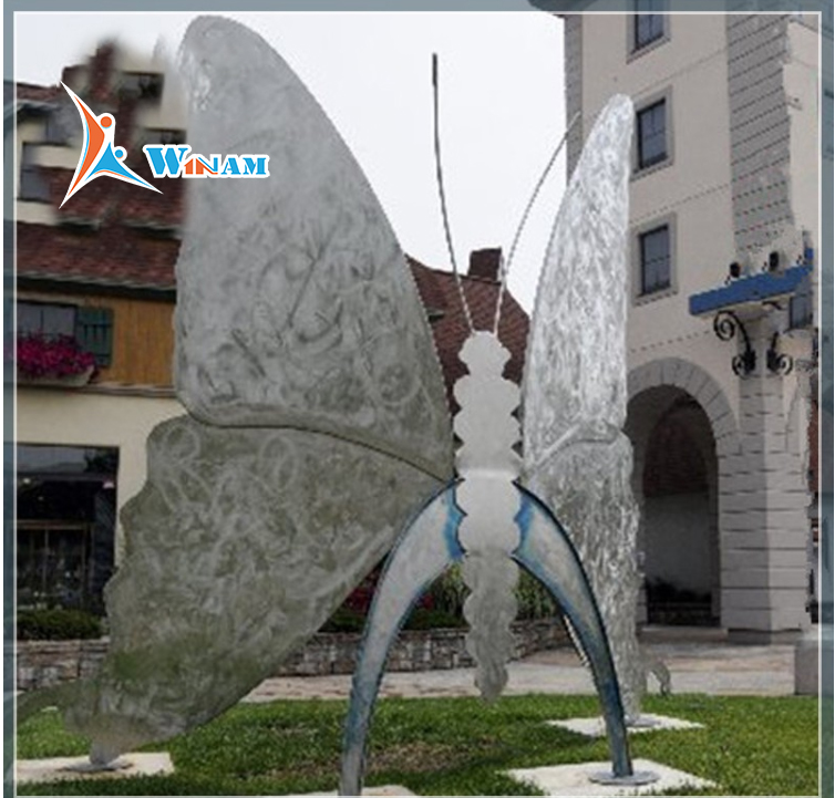 Large Animal Statue Stainless Steel Brushed Butterfly Sculpture for city landscape