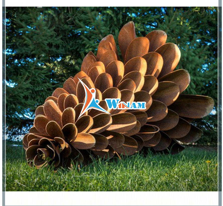 Corten steel pinenut tree contemporary outdoor sculpture