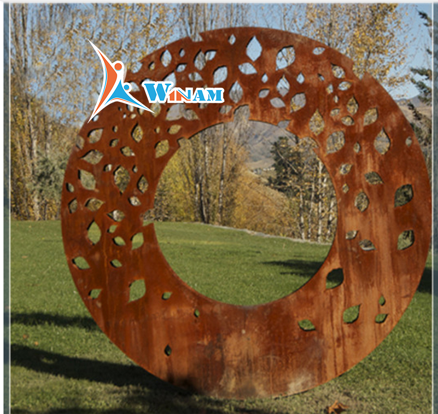 Laser cut garden rustic art annular corten steel sculpture for sale