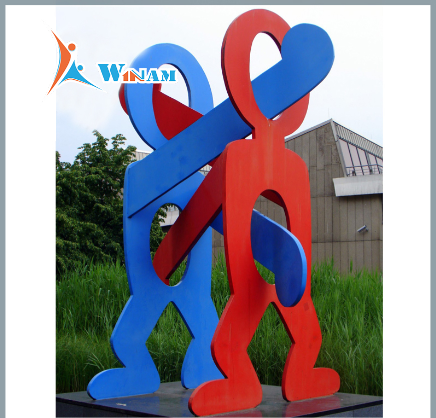 Modern painted stainless steel dancing couple sculpture
