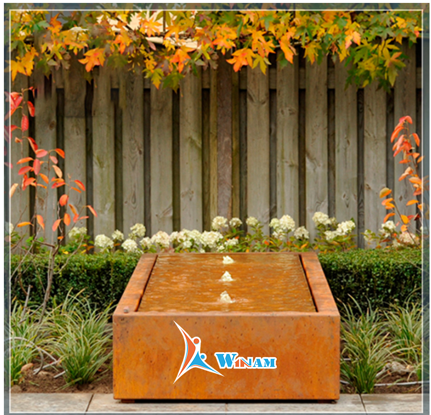 Modern corten steel rectangle water features for garden