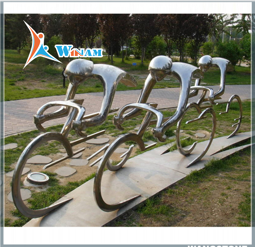 Stainless Steel Man Garden Metal Bicycle Sculpture