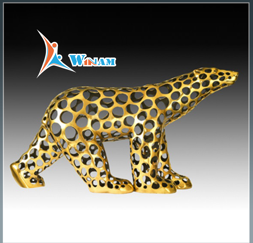 Modern hollow painted stainless steel garden bear statues