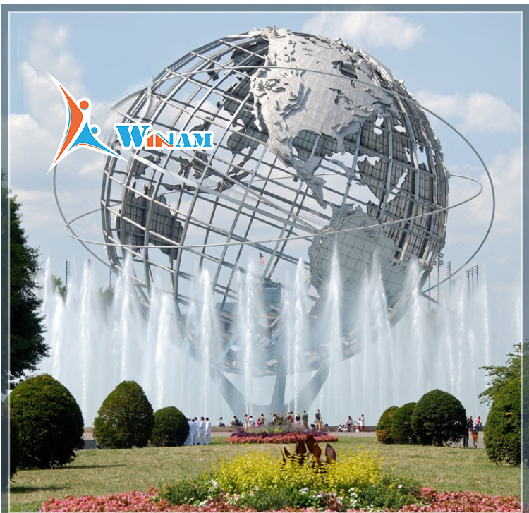 Stunning Large Metal Sphere Square Water Fountain