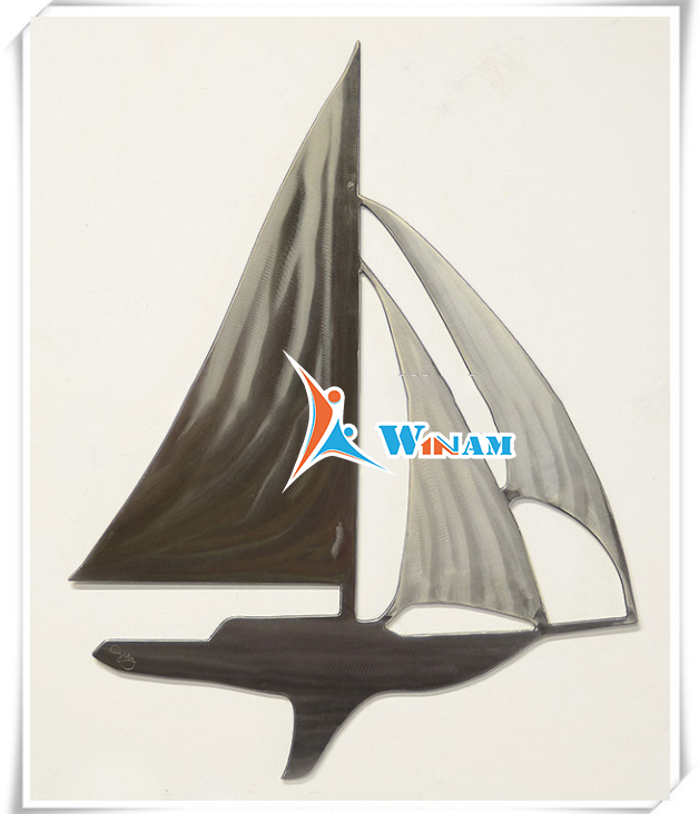 Unique handmade brushed sailing boat stainless steel sculpture